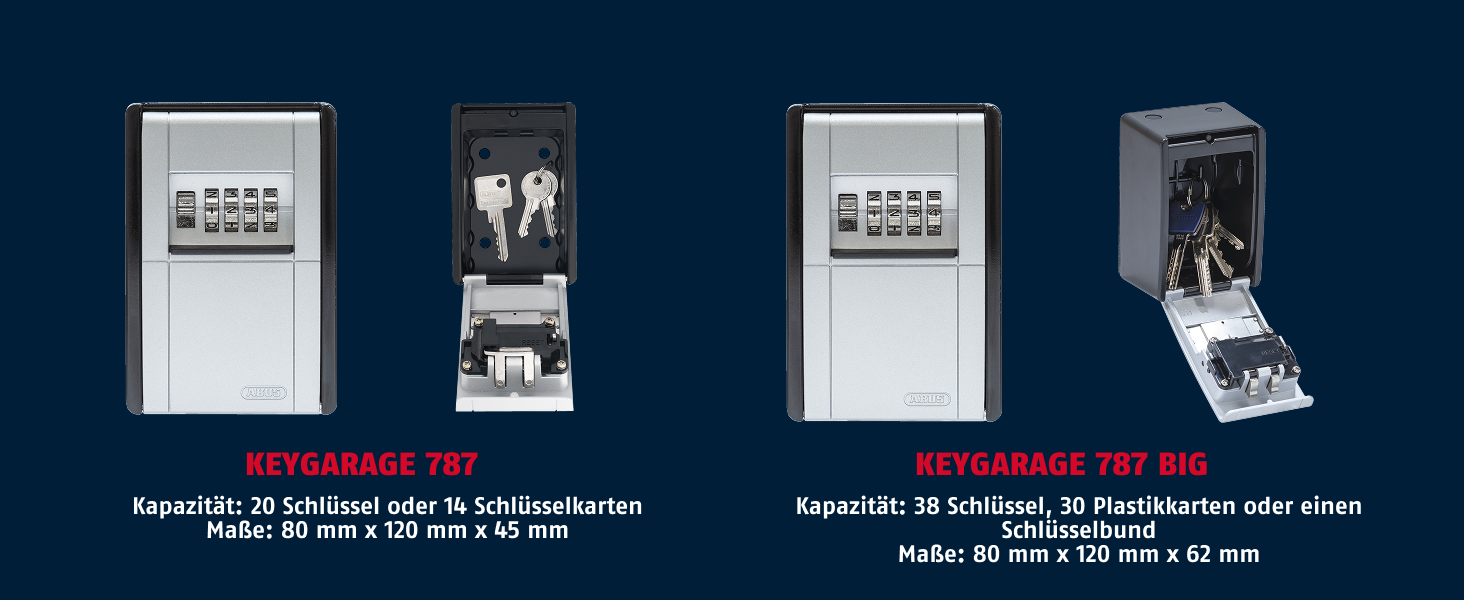 Стіновий сейф для ключів ABUS KeyGarage 787 з кодовим замком на 20 ключів або 14 карт, металевий корпус, чорно-сріблястий