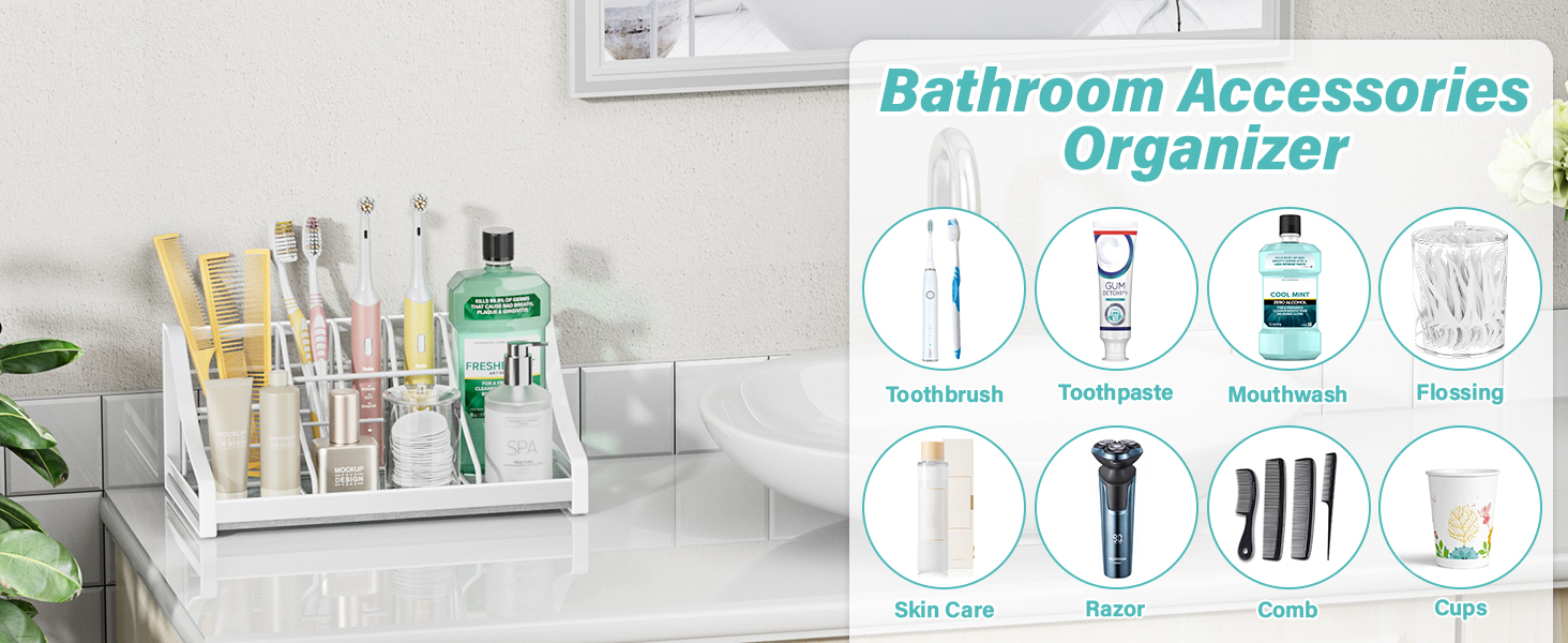 Toothbrush Holder, Instant Organizer – Bathroom Countertop Organizer, Kids, Electric Toothbrush & Toothpaste Holder – 7 Compartments, Bathroom Sink Accessories, Storage