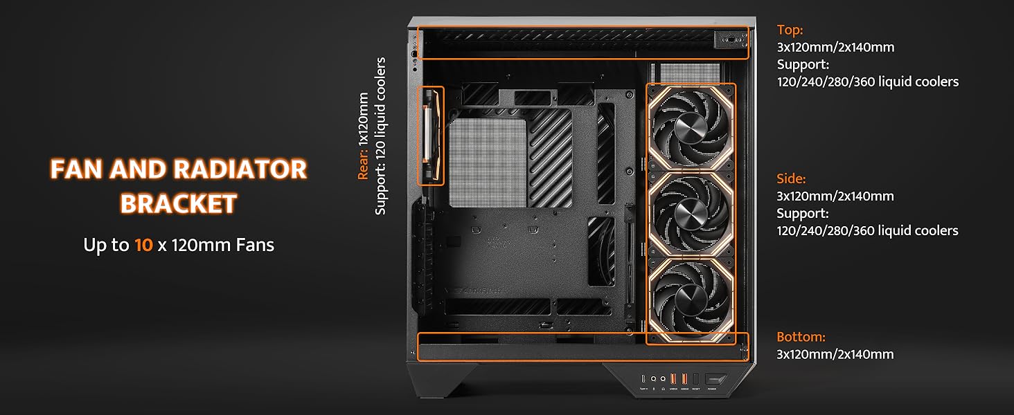 darkFlash DY470 - Корпус для ігрового ПК Full-Tower ATX з 4 PWM-ARGB вентиляторами, сумісний з RTX 40, 2 камери, панорамне скло, підтримка 2 x 360 мм радіаторів, білий колір