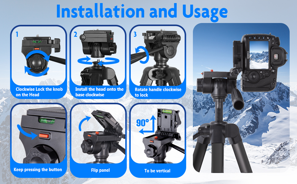 Штатив для камери 175 см, алюмінієвий відеоштатив з Fluid-головкою для Sony/Nikon/Canon, легкий штатив для телефону з 2 QR-пластинами, обертовий тримач для телефону/пульт дистанційного керування, для TikTok, Vlog (Чорний-175)