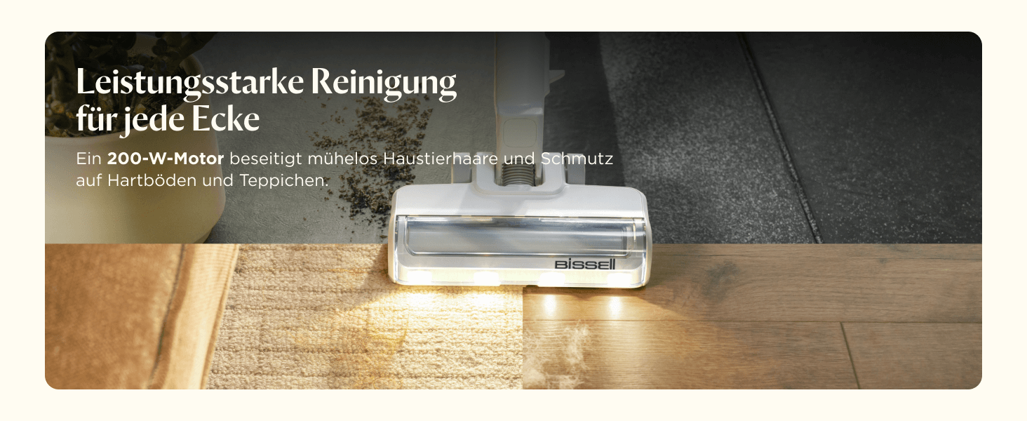 Бездротовий пилосос Bissell PowerClean FurGuard з акумулятором 2500 mAh, 280W, HEPA-фільтр, самоочищення щітки, світло FurFinder, для видалення шерсті тварин, 50 хв роботи