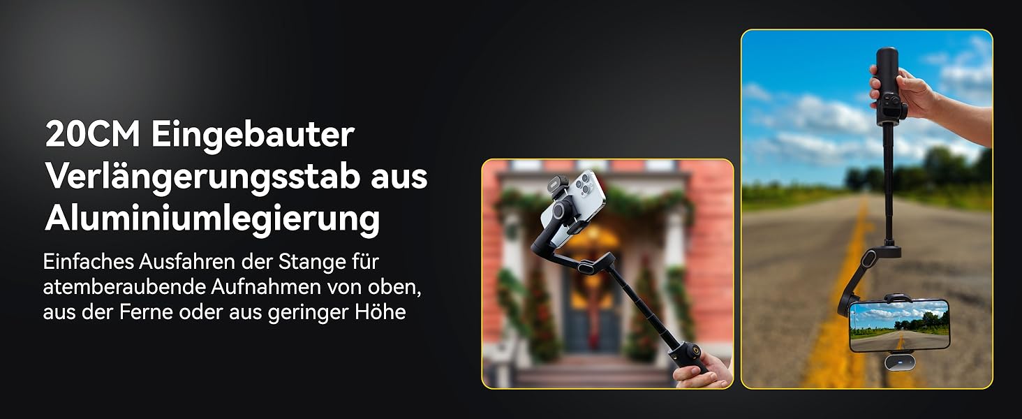 Стабілізатор Gimbal AOCHUAN для iPhone/Android з 7.8-дюймовою штангою та OLED-дисплеєм - 3-осьовий, чорний