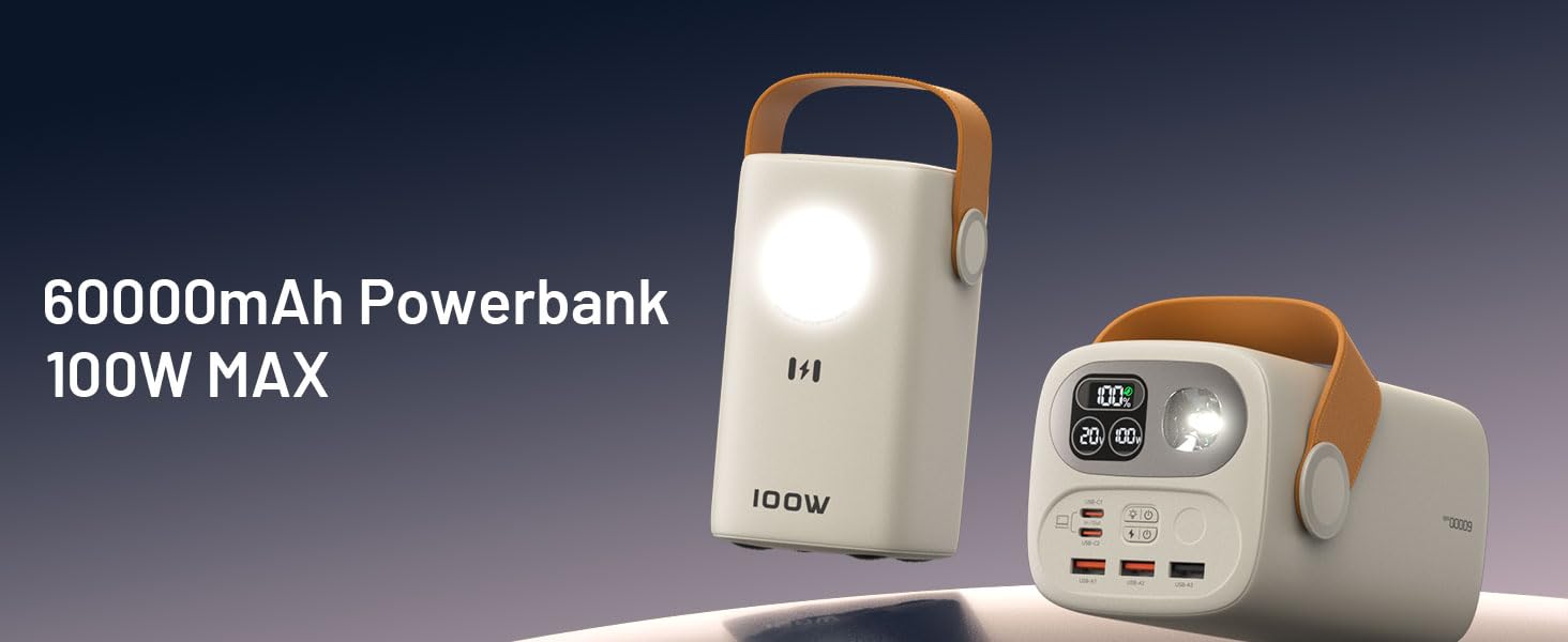 Power Bank Selore&S 60000mAh 100W з 5 портами USB-C для iPhone, Samsung, MacBook, iPad та інших пристроїв (Великий, Абрикосовий)