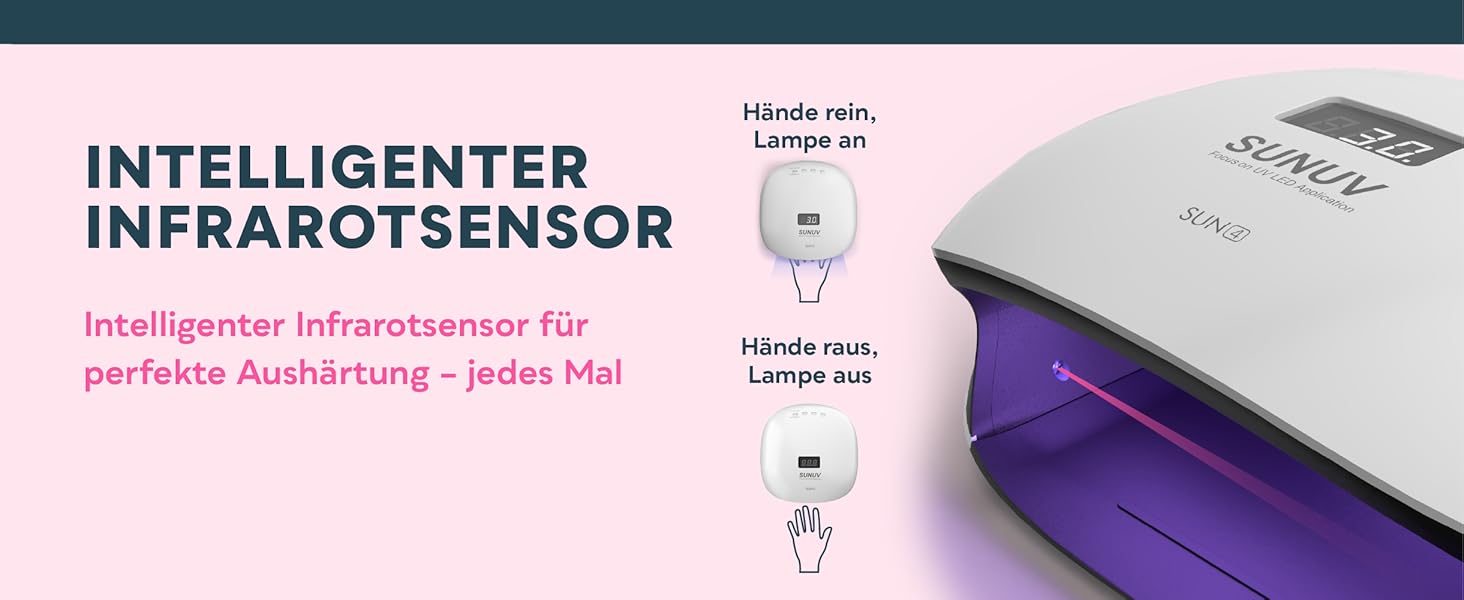 Лампа SUNUV для гель-лаку UV LED, сушарка для нігтів з 4 таймерами, LCD дисплеєм, інфрачервовим сенсором та подвійною швидкістю сушіння, колір Rose (чорний)