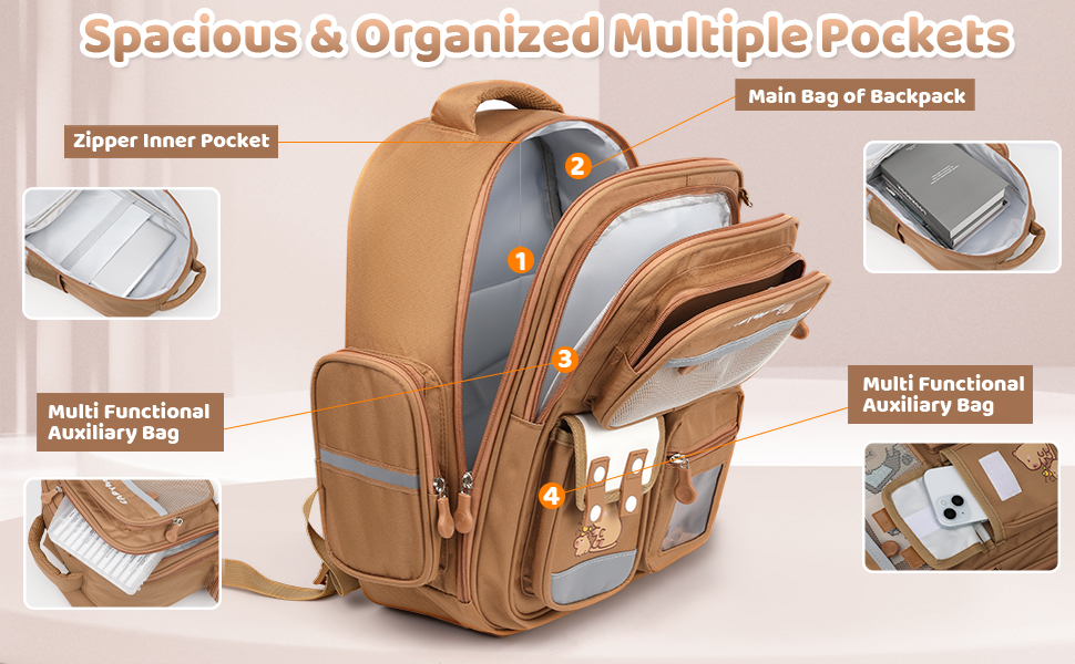 Рюкзак Capybara для дітей: комплект з пеналом та ланч-боксом. Коричневий шкільний рюкзак для хлопчиків та дівчаток