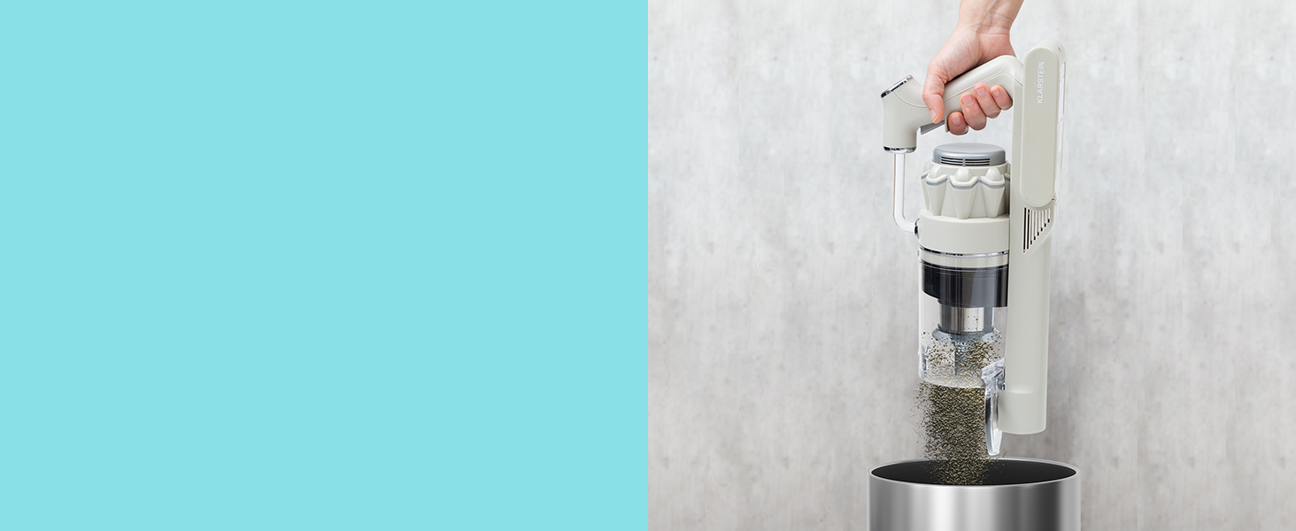 Бездротовий акумуляторний пилосос Klarstein без мішка з 4-ступеневим фільтром E12 EPA для шерсті тварин, килима та твердих підлог, ручний без мішка з насадкою для підлоги 180°