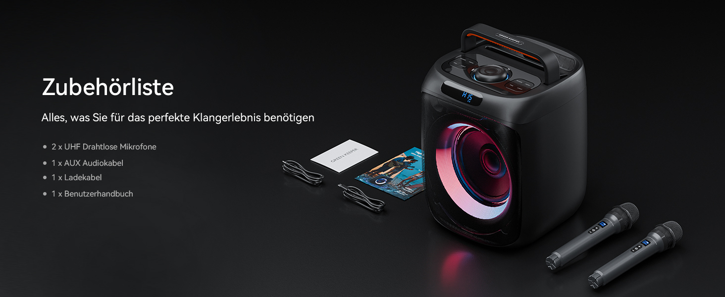 Караоке машина з 2 мікрофонами, портативна PA система з пультом дистанційного керування, караоке бокс з LED-підсвіткою, Bluetooth музична колонка, FM-радіо, TWS/TF/USB/AUX, ідеальна для вечірок та розваг в приміщенні та на відкритому повітрі