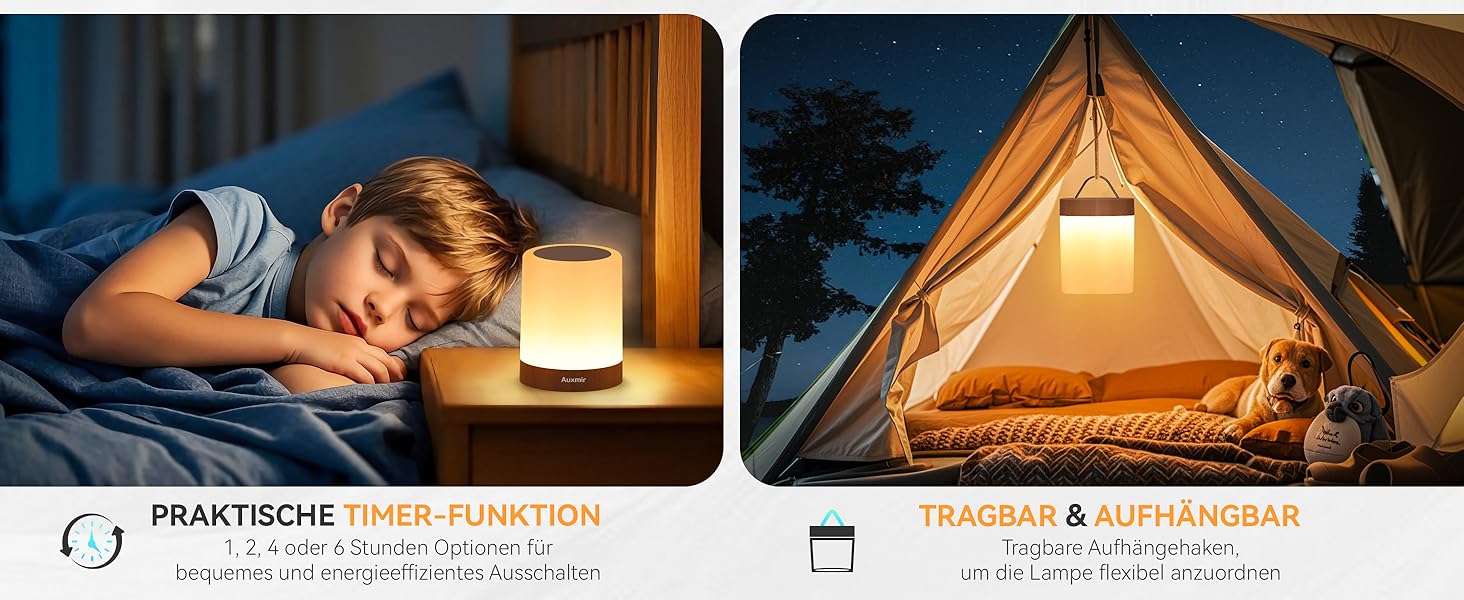 Нічник Auxmir для дітей з акумулятором 3000mAh, LED-лампа настільна сенсорна з регулюванням яскравості, 5 режимів, 13 кольорів, 5 рівнів яскравості, бездротова лампа з таймером та пультом дистанційного керування, нічник для декору спальні, тераси