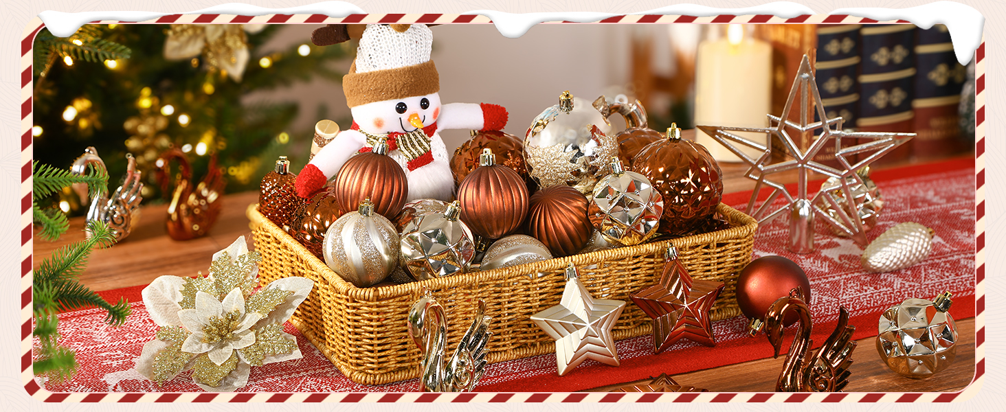 Набір прикрас для ялинки Alupssuc 128 шт. - ялинкові кулі, квіти, орнаменти, червоно-золотий (шампань, коричневий)