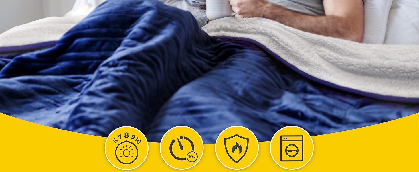 Електрична ковдра Cosi Home 180x130 см з регулюванням температури, захистом від перегріву та функцією автовимкнення. Зручна та тепла, з Sherpa та Fleece покриттям. 10 рівнів нагріву, цифрова пульт керування, сірий колір. Також доступна модель 150x200 см з покриттям Fleece & Sherpa (Marineblau)