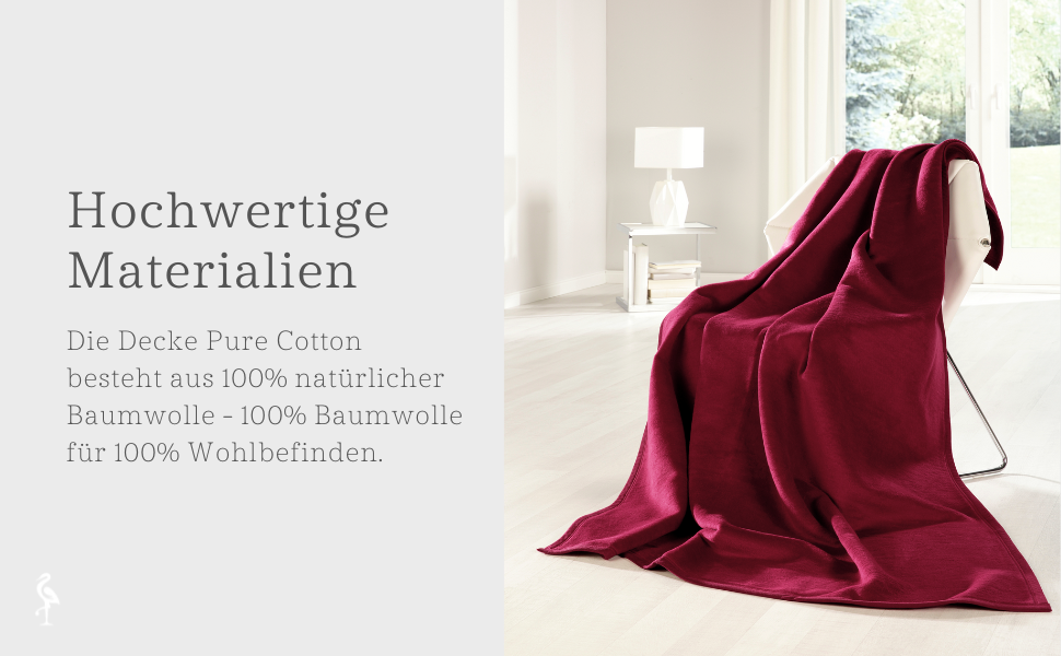 Плед Biederlack Pure Cotton, 100% бавовна, темно-червоний, 150x200 см, вироблено в Німеччині, сертифікат OEKO-TEX, екологічний, м'який, для дивану чи ліжка