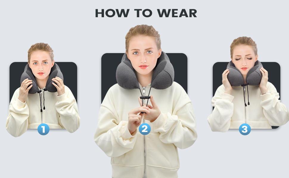 Подушка для шиї у літак - подушка для подорожей 100% Memory Foam - портативна подушка для літака - з 3D-маскою для сну та берушами - ідеальна для літака, авто, дому, офісу, подушка для сну (Сіра)