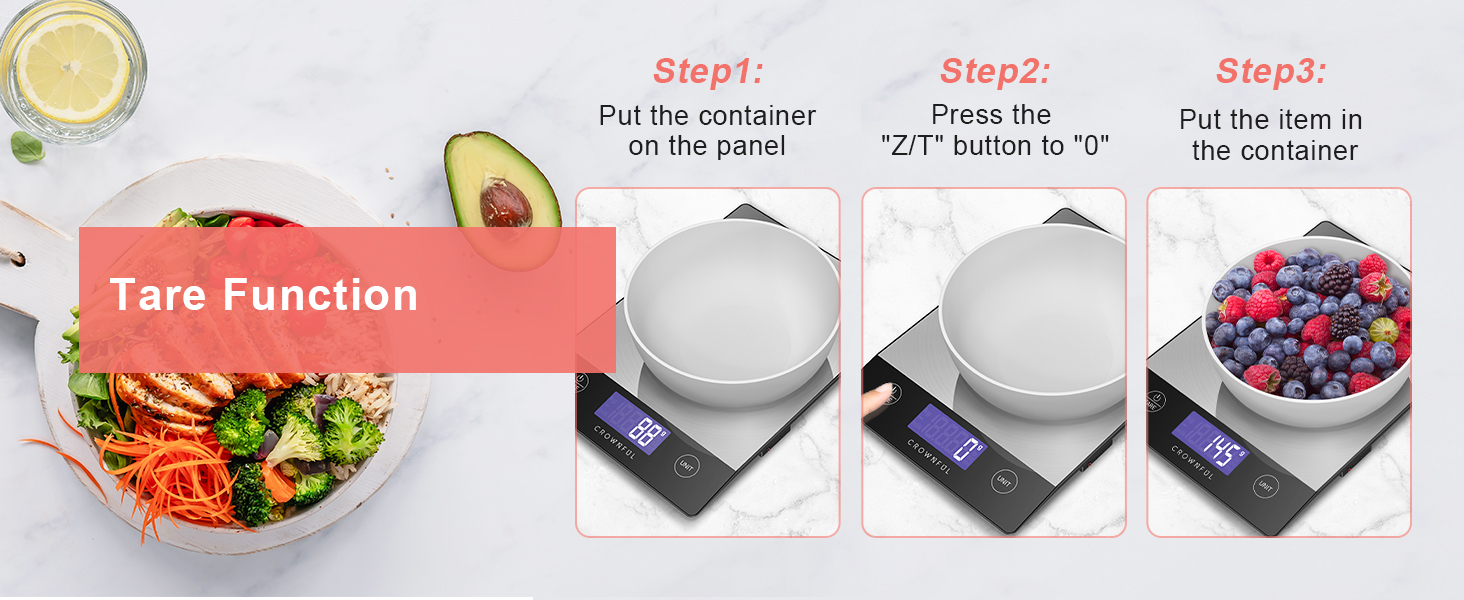 Кухонні ваги CROWNFUL з підзарядкою, до 15 кг, цифровий дисплей LCD, нержавіюча сталь 304, для приготування їжі та випічки