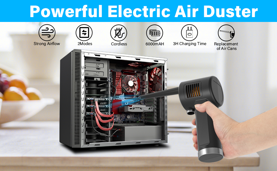 Електричний повітряний пилосос Air Duster, 41000 обертів/хв, комплект для чищення ПК, ручний бездротовий, портативна повітряна каністра з USB-кабелем та щіткою для чищення, для комп'ютерів, клавіатур, авто, шерсті домашніх тварин (TAD03)
