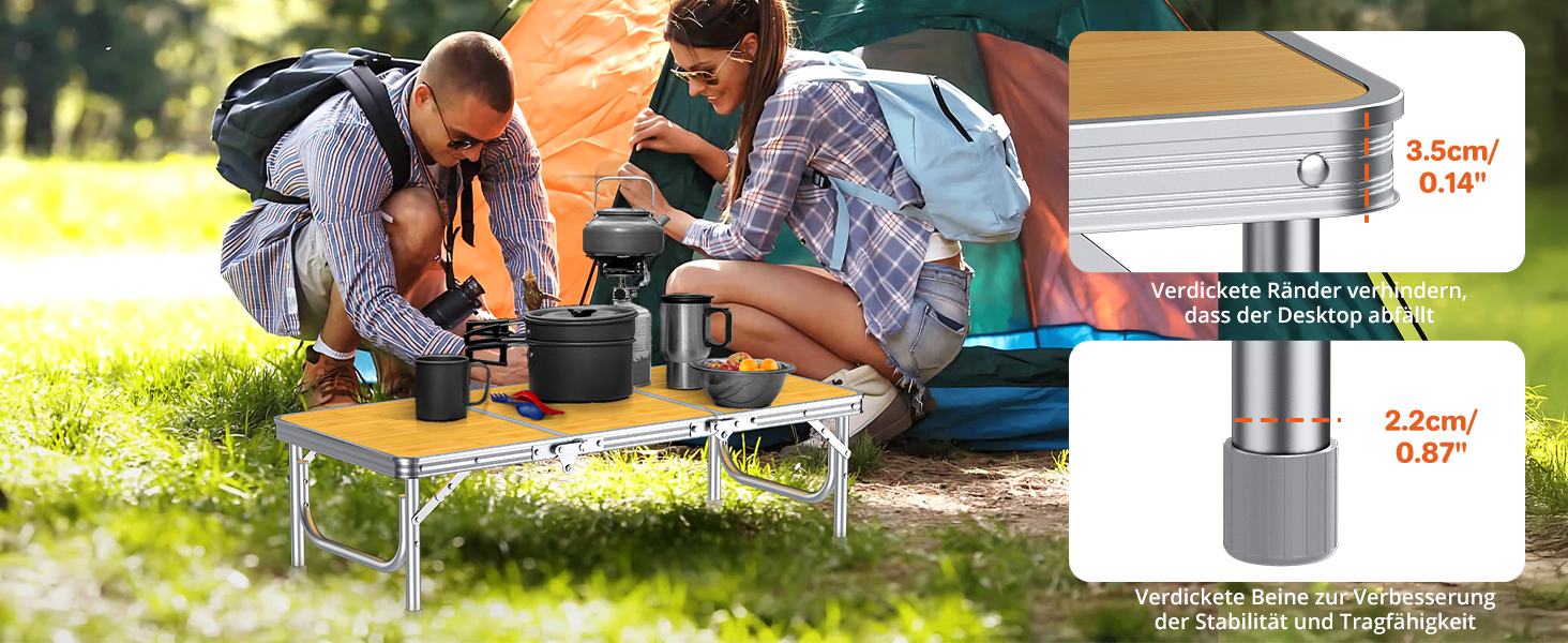 Складний кемпінговий стіл FUNYKICH 87x40x26 см, жовтий - алюмінієвий, MDF стільниця, з сумкою для перенесення