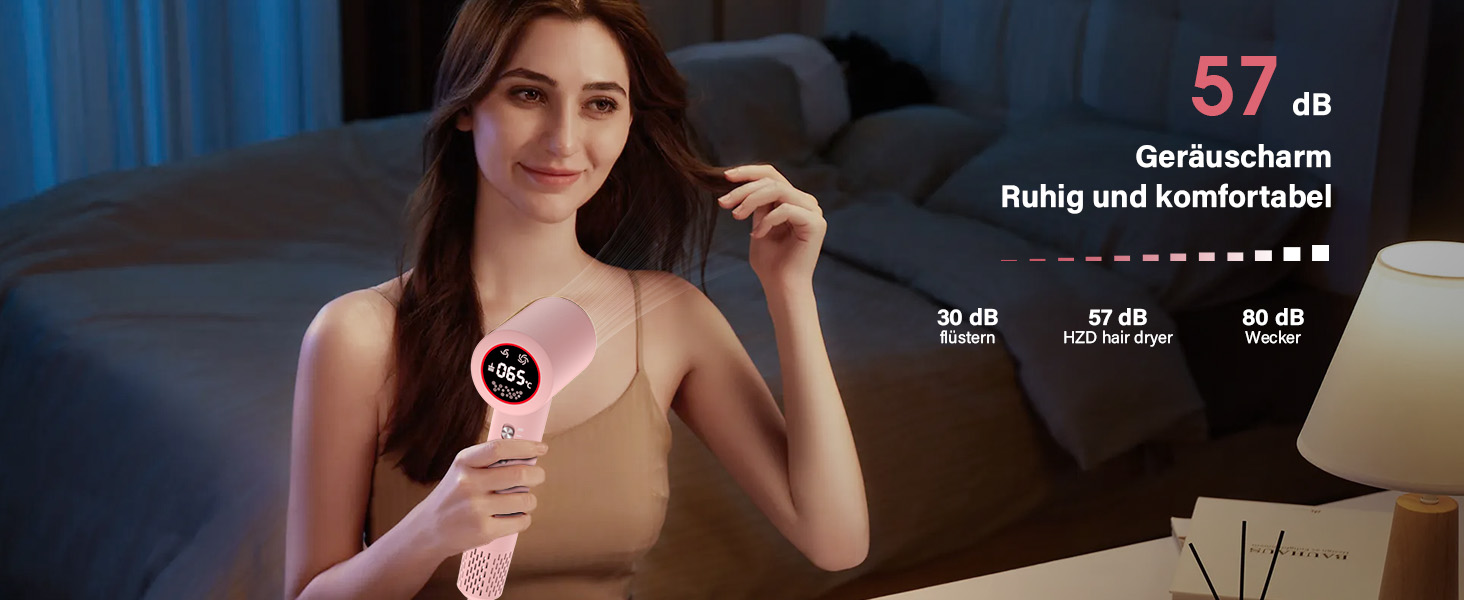 Фен з дифузором, 57dB, швидке сушіння, для подорожей та дому (рожевий)