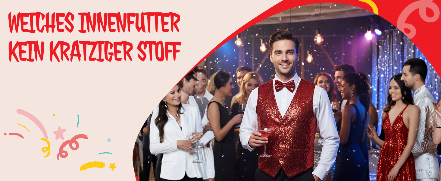 Жіноча/Чоловіча жилетка з паєтками Dress Up America з краваткою - червона, блискуча, з V-подібним вирізом