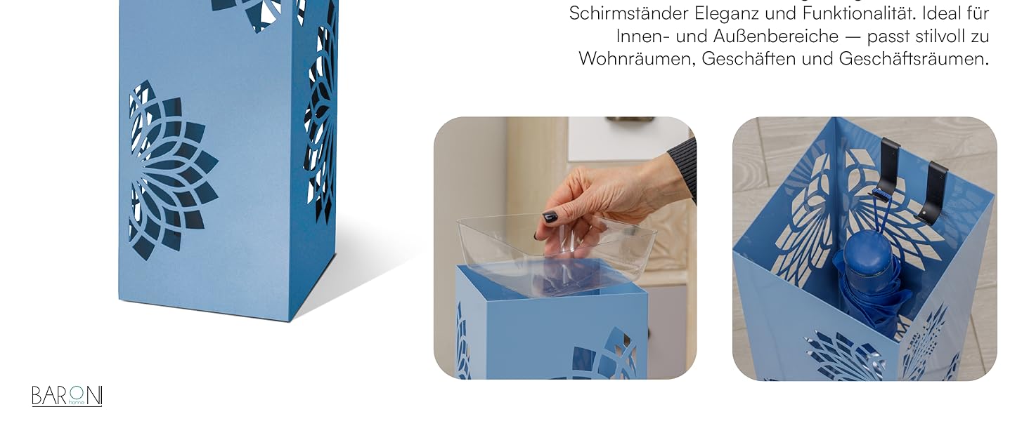 Стійка для парасольки Baroni Home з сучасним дизайном, металева з мандалою, 2 гачки та знімна підставка для збору води, 16 x 16 x 49 см, зелено-блакитна