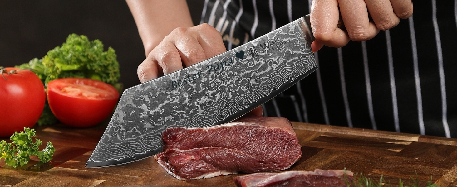 Ніж кухарський Wakoli EDIB Pro Damast BBQ & Blockmesser 20 см з лезом з 67 шарів дамаської сталі (VG10) з ергономічною ручкою для м'яса, грилю та смаження. У подарунковій коробці з можливістю гравіювання.