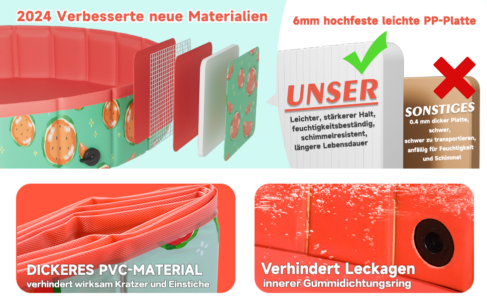 Басейн для собак Demigreat, 80/120/160 см, складаний, PVC, для великих та малих собак, (M: 120x30 см, кавун)