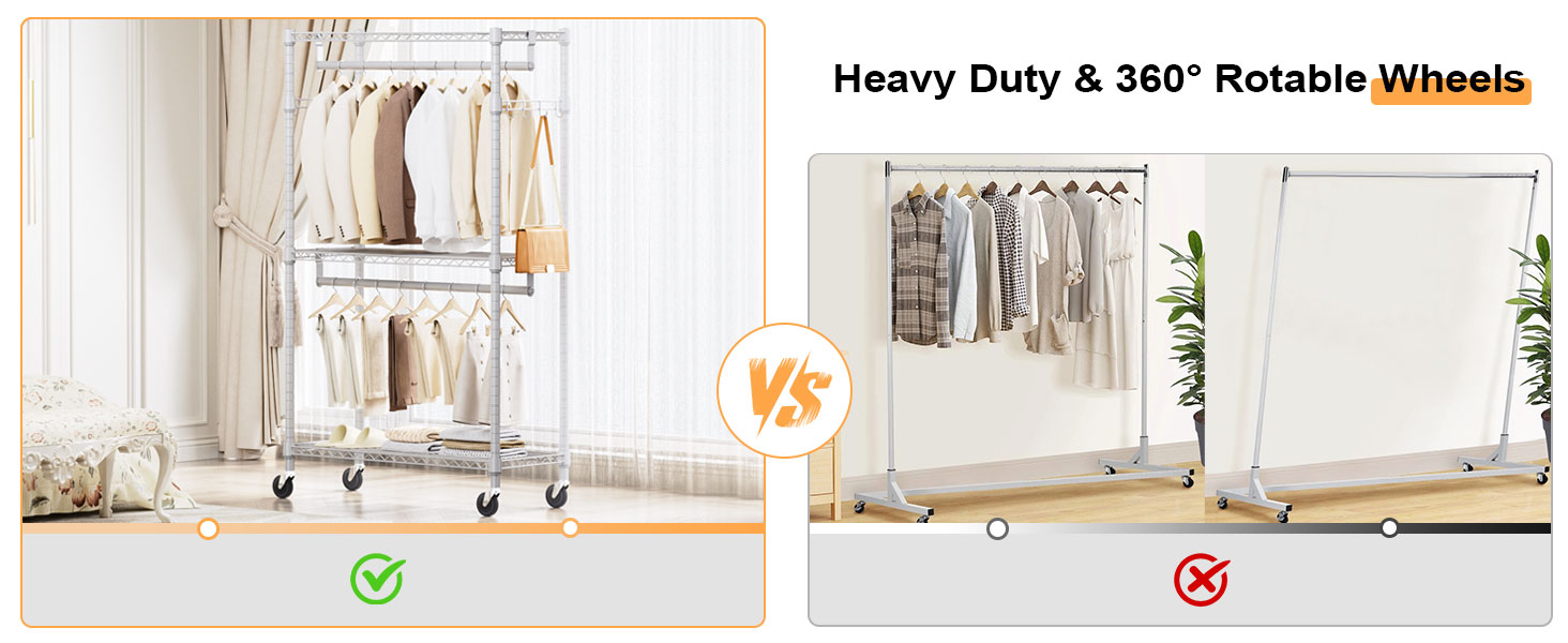 Міцний пересувний вішак для одягу з 3 рівнями, білий - 40x75x189.3 см