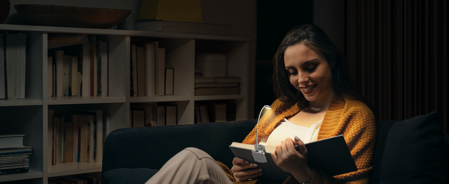 Glocusent Posh Premium Лампа для читання з кріпленням на книгу та таймером, 16 LED, акумулятор, час роботи 160 годин, 1800K, м'яке світло, 3 кольори та 5 рівнів яскравості, ідеально для читачів
