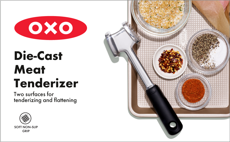 Відбійний молоток для м'яса OXO Good Grips з нержавіючою сталлю, алюмінієвий, підходить для мийки посудомийної машини