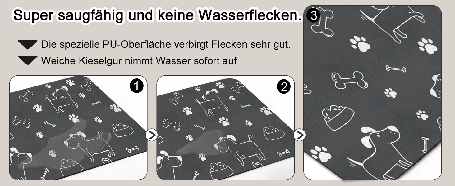 Підкладка під миску для собак та котів, нековзна, чорна 40x60 см, швидковисихаюча, легко миється