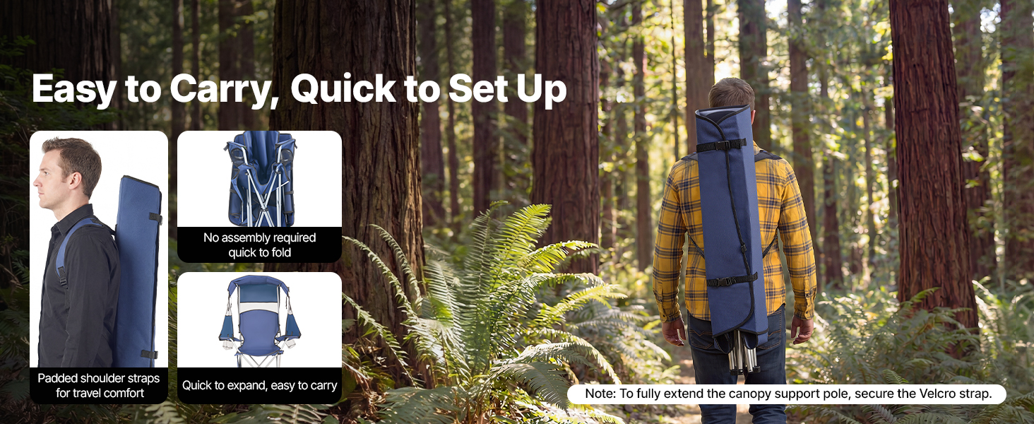 Складний стілець VEVOR для кемпінгу, риболовлі та пікніків, 150 кг, з парасолькою, підсклянниками та кишенею для журналів, темно-синій