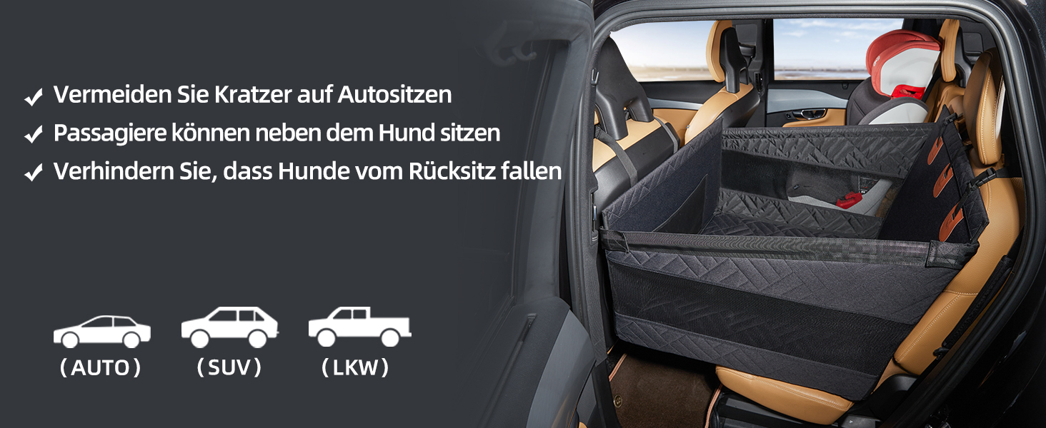 Автокрісло для собак великих порід до 25 кг – безпечний чохол на заднє сидіння, міцний бустер для собак з подовжувачем для заднього сидіння та водовідштовхувальний килимок для собак (Чорний, L)