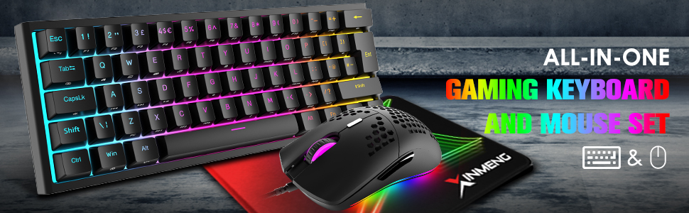 Ігрова комбінація клавіатури та миші MAGIC-REFINER: механічна клавіатура 62 клавіші, RGB-підсвітка, миша 12000 DPI, USB-C, для PC/Mac/Win (червоний перемикач)