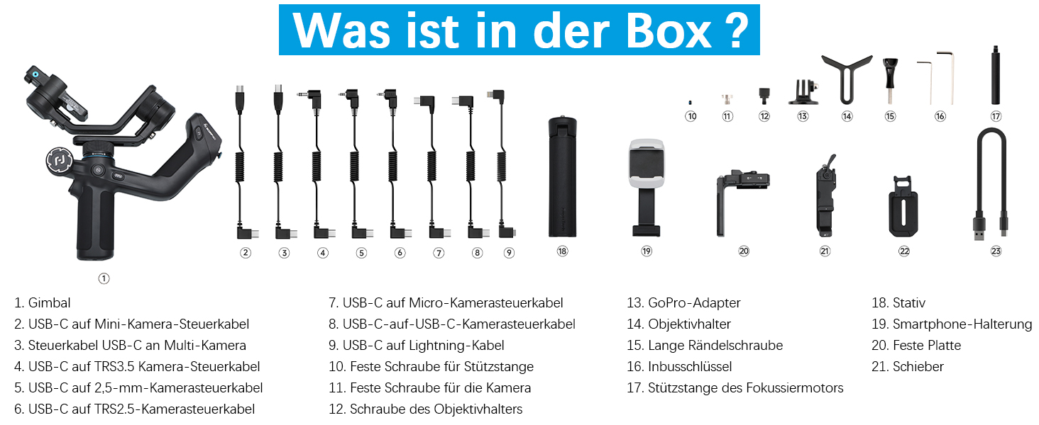 Feiyu SCORP Mini 2: Стабілізатор для камер (без дзеркала, екшн-камер, iPhone/Samsung) з підсвічуванням та виносним штативом. Чорний/Білий