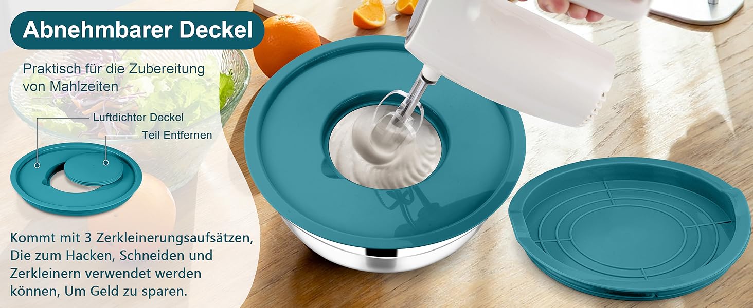 Миска Joyfair 4,5 л з нержавіючої сталі з кришкою, набором терок для приготування їжі, миска для салатів, посудомийна машина - блакитна