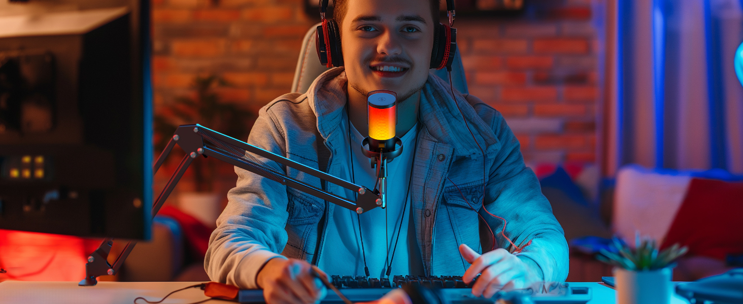 USB мікрофон для геймінгу та стримінгу: конденсаторний мікрофон з виносним кріпленням, кабель 1.5м, сумісний з PC, PS4/PS5, iOS/Windows/Android