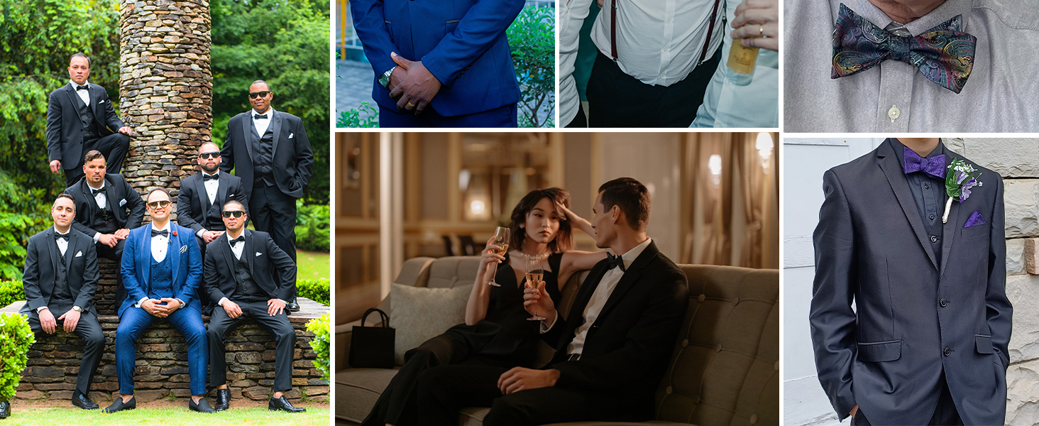 Чоловіча краватка-метелик Alizeal Retro Paisley з хустинкою, чорний+золотий, універсальний розмір