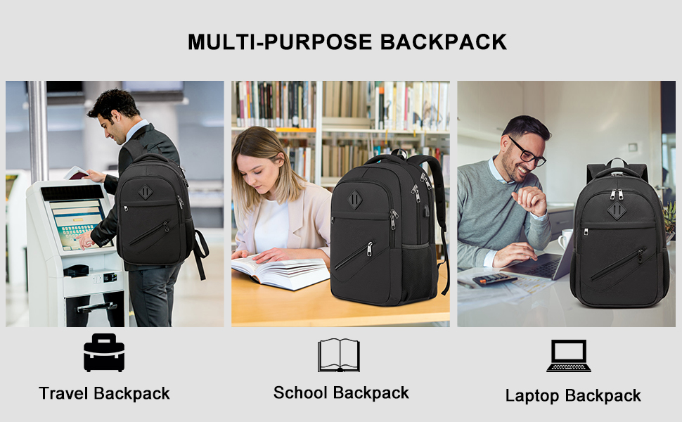 Рюкзак BIKROD для чоловіків та жінок, шкільний рюкзак для хлопчиків та дівчаток-підлітків, водонепроникний, з USB-портом для зарядки, антикрадійний, для роботи та подорожей, вміщує ноутбук 15.6 дюймів (Чорний)