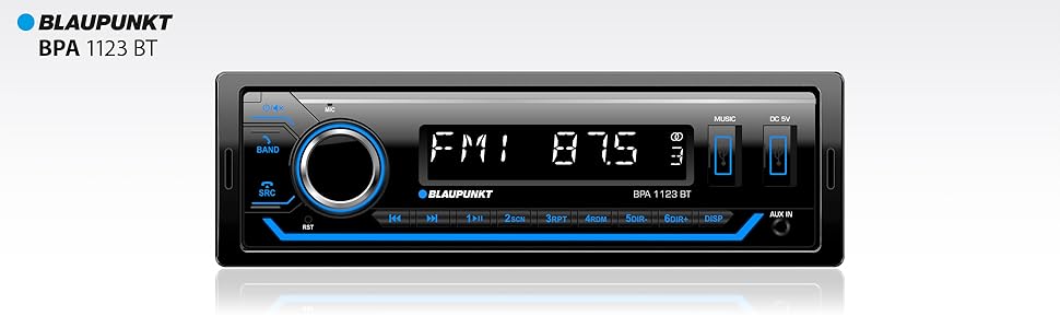 Автомагнітола Blaupunkt BPA 1123 BT 1-DIN, FM-RDS, Bluetooth, USB, Aux, Multicolor, 200 Вт