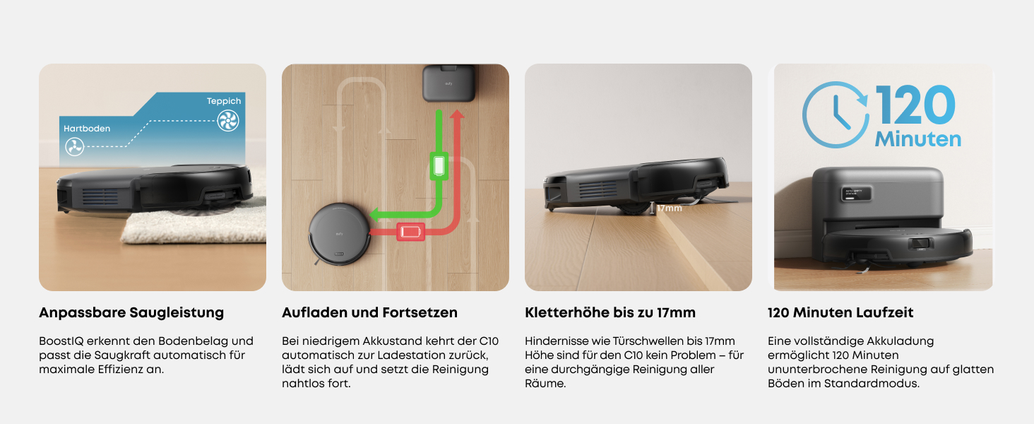 Робот-пилосос eufy C10 з автоматичною станцією самоочищення, ультратонкий 7,3 см, очищення килимів, бічна щітка для кутів, точкова лазерна та інфрачервона навігація