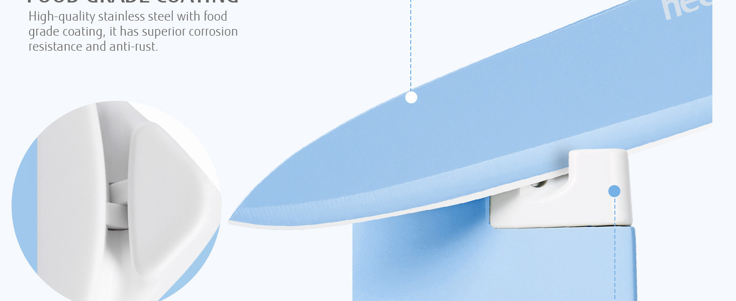 Набір ножів Hecef 14 предметів у блоці, з антипригарним покриттям, для миття в посудомийній машині, самозаточуваний блок, ергономічні ручки, кухонний набір для будь-якої кухні (блакитний)