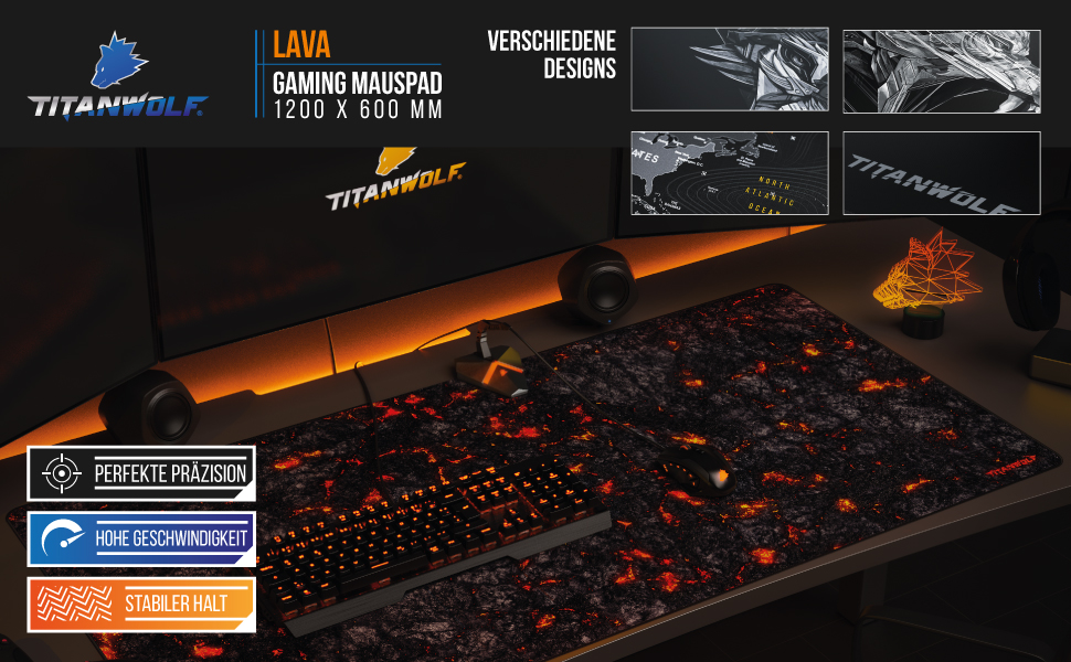 Килимок для миші Titanwolf XXXL 1200x600mm - великий ігровий килимок з мотивом лави для миші та клавіатури Logitech