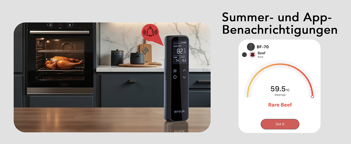 Бездротовий термометр для м'яса з Wi-Fi, LCD-базою та Bluetooth, ±0,5°C, BF-70