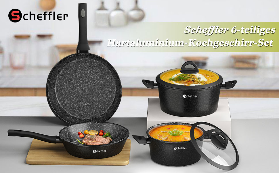 Набір каструль Scheffler 15tlg з антипригарним покриттям для індукційних плит, чорний (HL-21PS102)