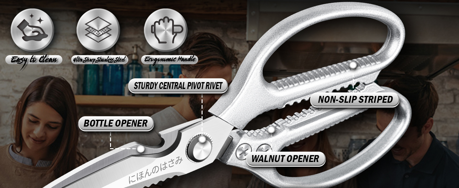 Набір кухонних ножиць DRAGON RIOT Stabile: 2 шт. (японська сталь), для м'яса, птиці, кісток. Нержавіюча сталь, гострі