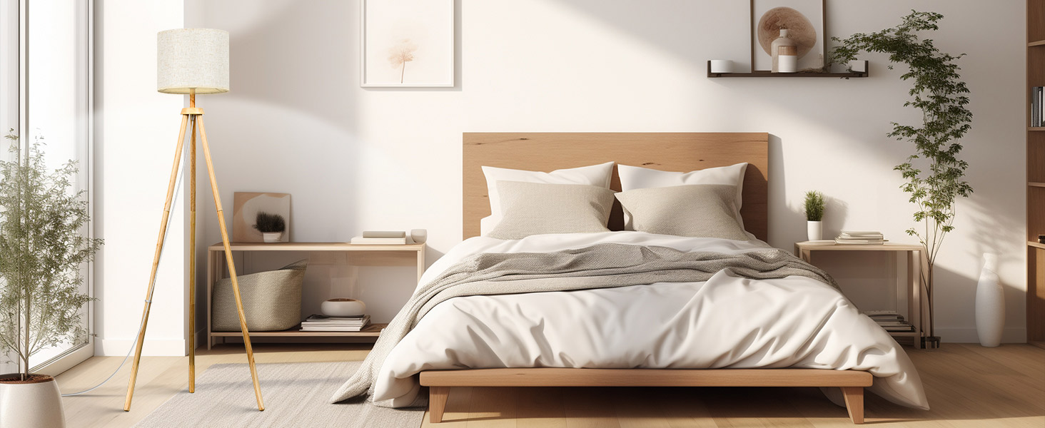 Стельова лампа для вітальні, LED, регулювання яскравості, 3 колірні температури, дерев'яна, з таймером, з абажуром, з вимикачем для вітальні, спальні, офісу