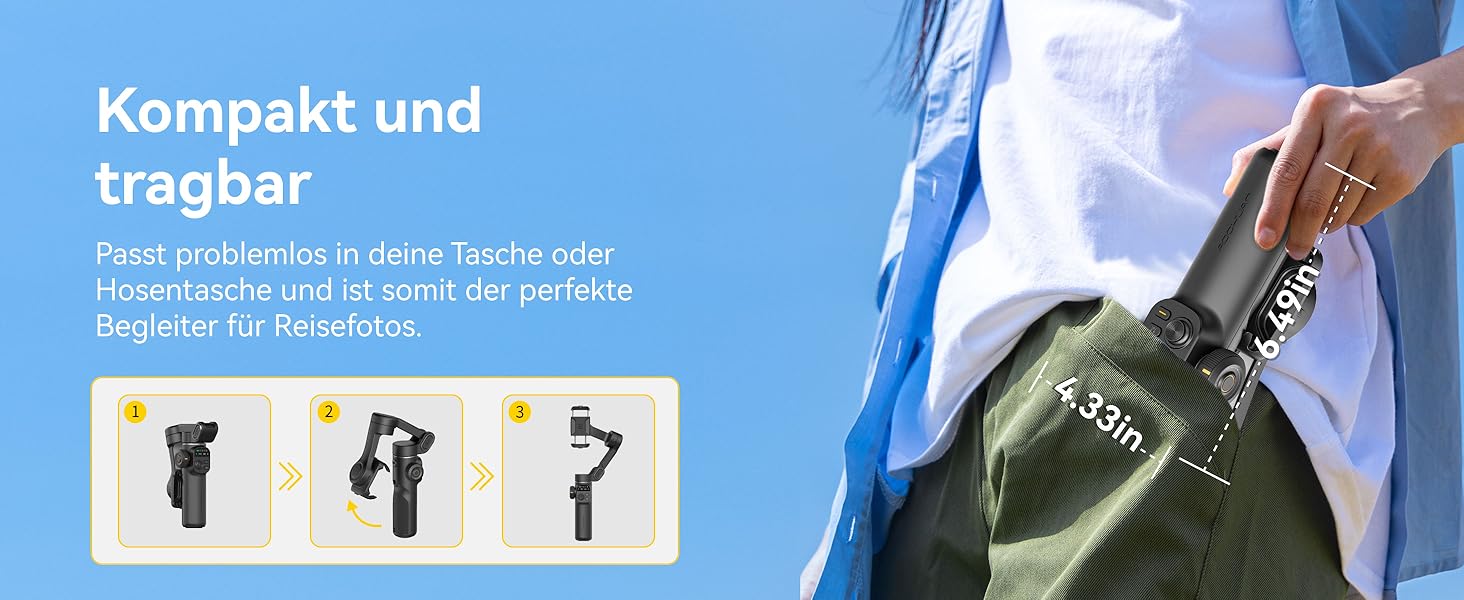 Стабілізатор Gimbal AOCHUAN для iPhone/Android з 7.8-дюймовою штангою та OLED-дисплеєм - 3-осьовий, чорний