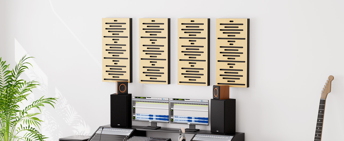 Акустичні панелі TONOR з шпоном під дерево, самоклейні (4 шт, 60x30x4.7 см) для звукоізоляції та декору стін, колір дуб — для вітальні та офісу