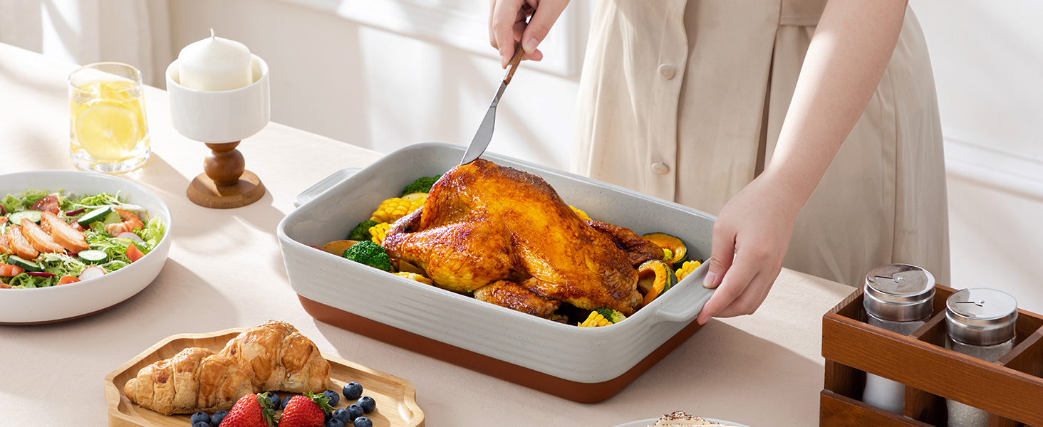 Форма для запікання MALACASA Serie TARA, 4.5L, кераміка, 35*23.8 см, сіра | Для лазаньї, тірамісу, запіканок