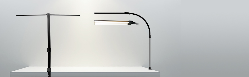 LED лампа для столу Doppelkopf з регулюванням яскравості, 24W, 80см, для дому/офісу, денне світло, лампа сови, кріпиться на стіл (чорний)