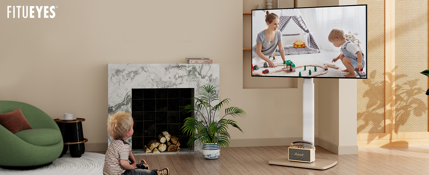 FITUEYES Adjustable Swivel TV Stand with Wood Base - Fits 32-70 inch TVs up to 40kg, VESA 400x600