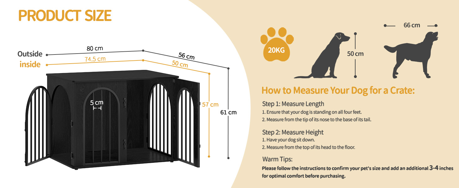 Клітка для собак Hzuaneri, 80 см, 3 двері, сучасний дизайн, чорний колір, для дому, міцна, 80 x 56 x 61 см, DFC85101B